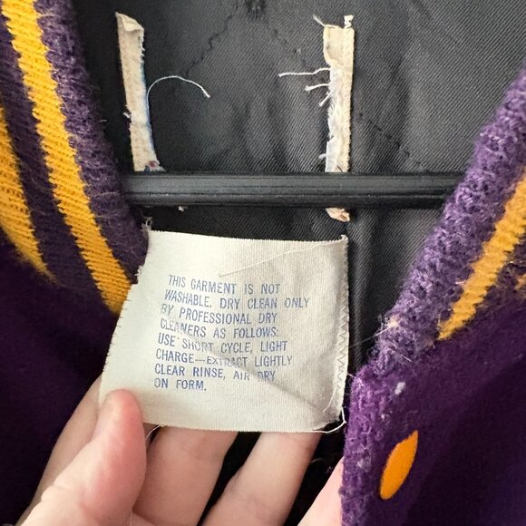 Vtg DeLong Griffin Cyclones varsity letterman jacket purple gold leather wool - Picture 4 of 4